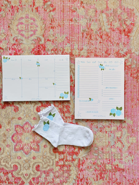 HYDRANGEA DAILY/WEEKLY NOTEPADS + HYDRANGEA SOCKS!