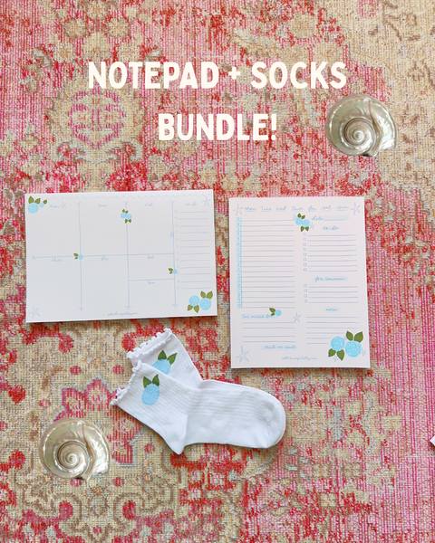 HYDRANGEA DAILY/WEEKLY NOTEPADS + HYDRANGEA SOCKS!