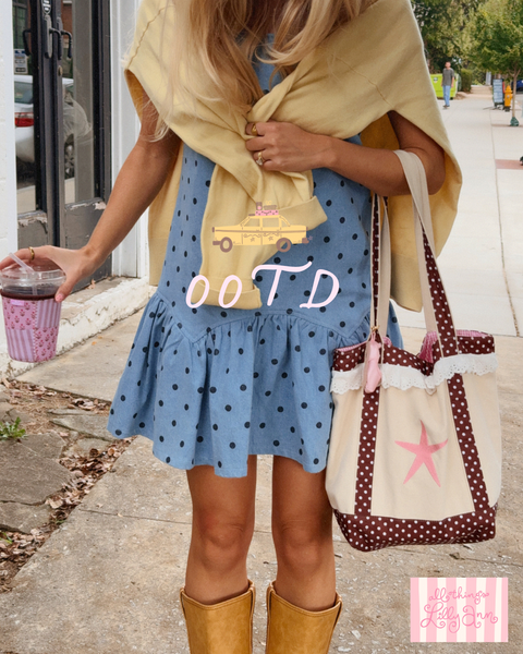 BROWN POLKA DOT RUFFLE TOTE