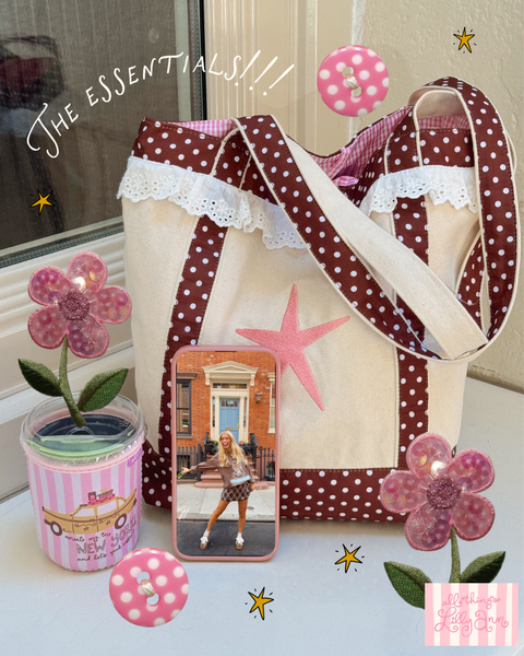 BROWN POLKA DOT RUFFLE TOTE