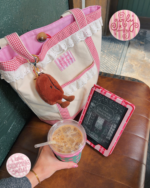 RED GINGHAM RUFFLE TOTE WITH POCKET