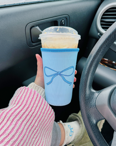 BLUE 'PUT A BOW ON IT' ICED COFFEE COOZIE