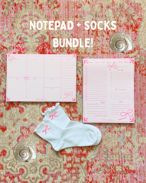 PINK BOWS DAILY/WEEKLY NOTEPADS + PINK BOW SOCKS!