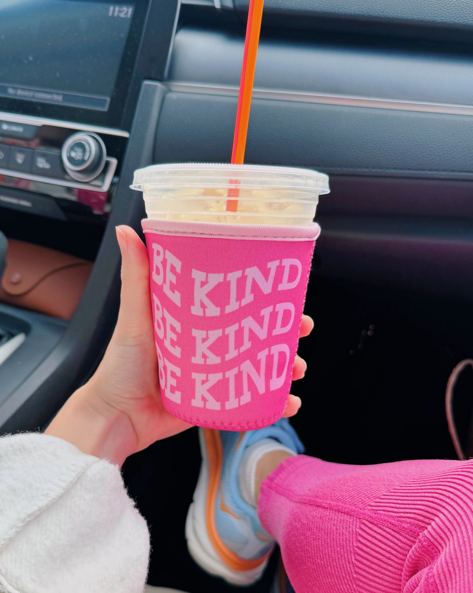PINK 'BE KIND' ICED COFFEE COOZIE