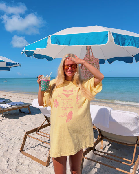 YELLOW 'I JUST WANT TO SIT ON THE BEACH WITH AN ICED COFFEE' TEE