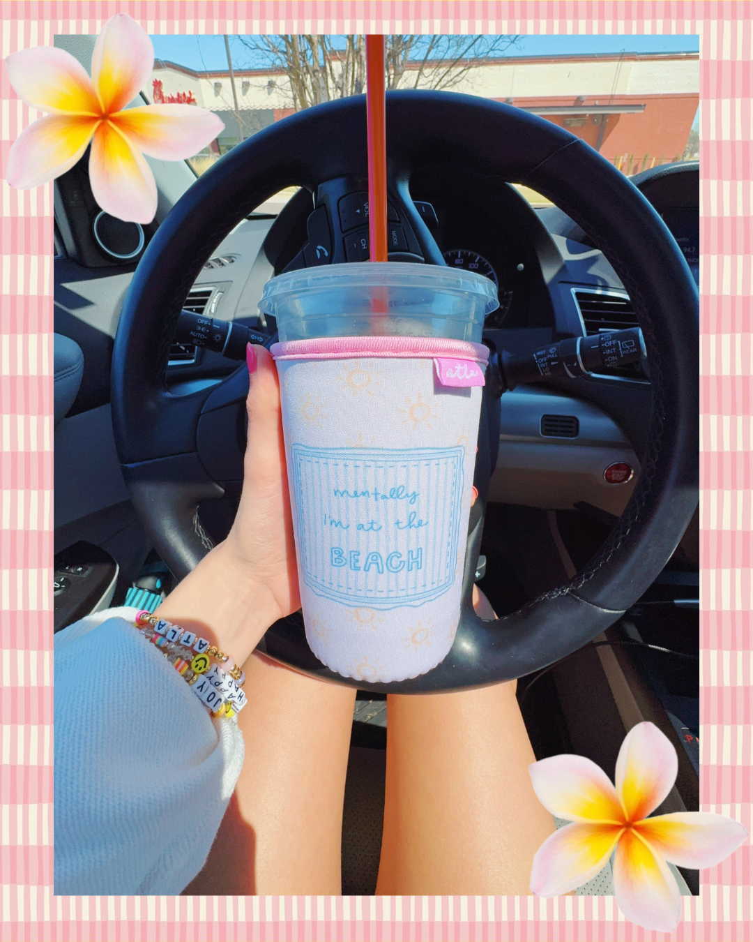 MENTALLY I'M AT THE BEACH ICED COFFEE COOZIE