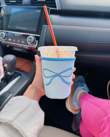 BLUE 'PUT A BOW ON IT' ICED COFFEE COOZIE