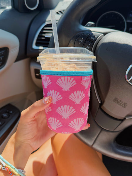 PINK SUNSET SEASHELLS ICED COFFEE COOZIE