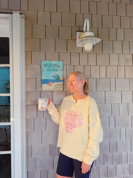 'I'LL BE AT THE BEACH IF YA NEED ME' CREAMY YELLOW CREW