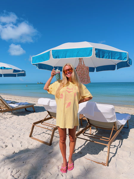 YELLOW 'I JUST WANT TO SIT ON THE BEACH WITH AN ICED COFFEE' TEE