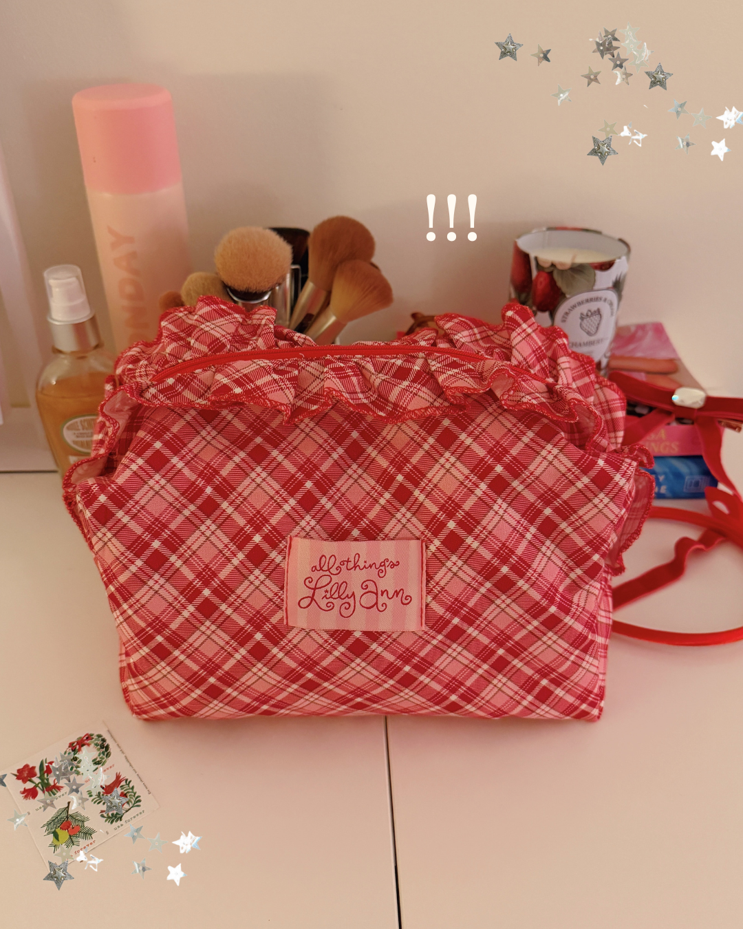 RED & PINK PLAID RUFFLE POUCH