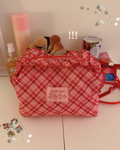 RED & PINK PLAID RUFFLE POUCH