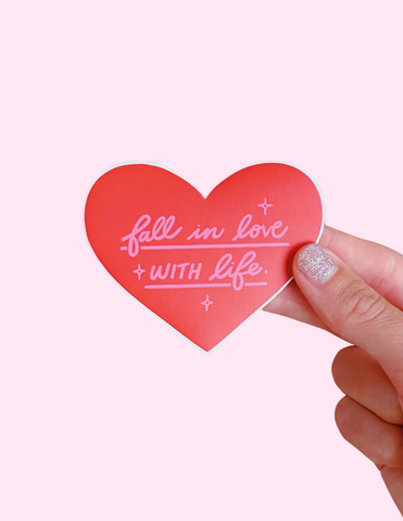 'FALL IN LOVE WITH LIFE' HEART VINYL STICKER
