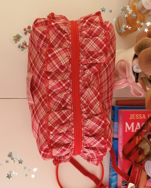 RED & PINK PLAID RUFFLE POUCH