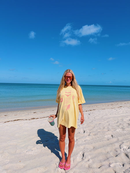 YELLOW 'I JUST WANT TO SIT ON THE BEACH WITH AN ICED COFFEE' TEE