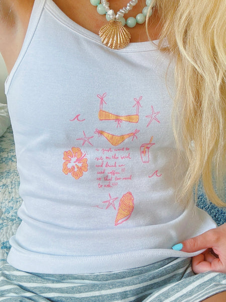 'I JUST WANT TO SIT ON THE BEACH WITH AN ICED COFFEE' TANK
