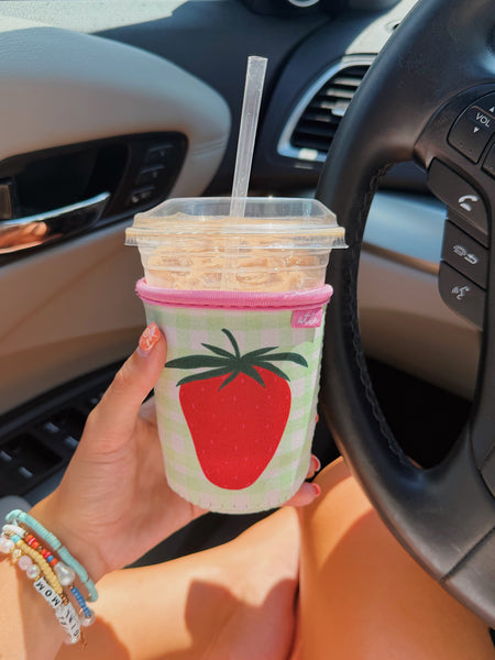 GINGHAM STRAWBERRY ICED COFFEE COOZIE