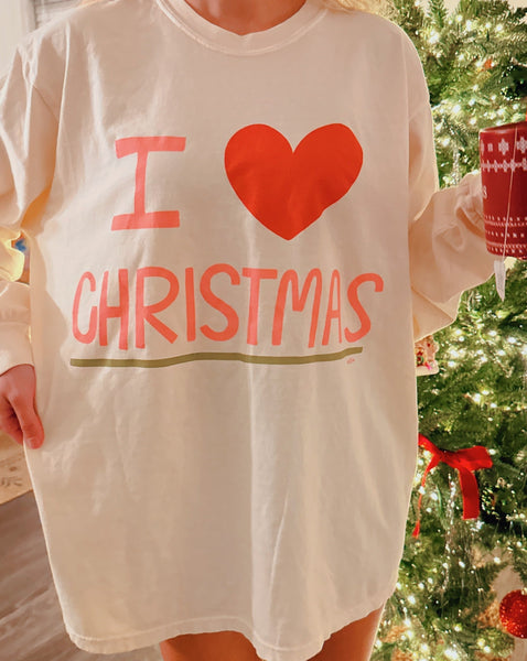 'I LOVE CHRISTMAS' LONG SLEEVE COMFORT COLORS TEE