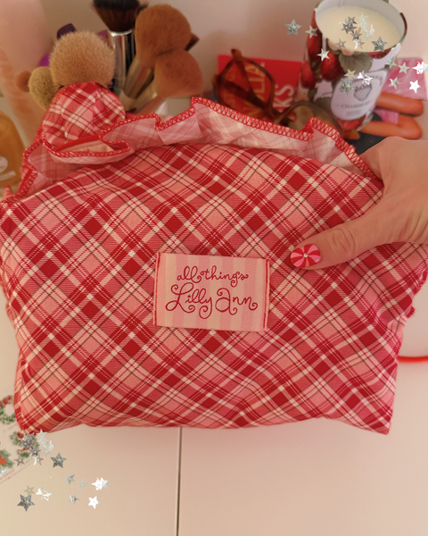 RED & PINK PLAID RUFFLE POUCH