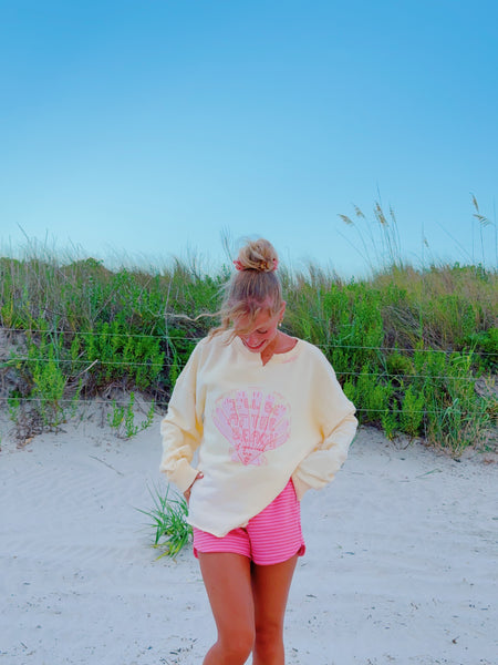 'I'LL BE AT THE BEACH IF YA NEED ME' CREAMY YELLOW CREW