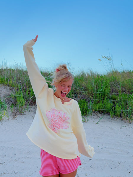 'I'LL BE AT THE BEACH IF YA NEED ME' CREAMY YELLOW CREW