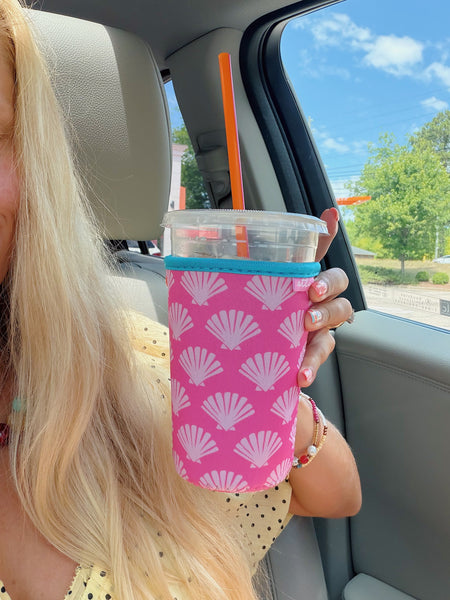 PINK SUNSET SEASHELLS ICED COFFEE COOZIE