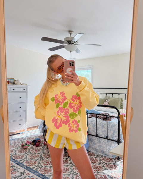 HAPPY HIBISCUS LIGHT BUTTER YELLOW CREW