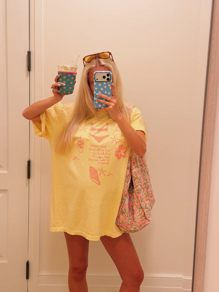 YELLOW 'I JUST WANT TO SIT ON THE BEACH WITH AN ICED COFFEE' TEE