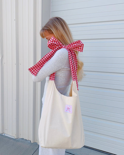 RED GINGHAM BOW TOTE BAG