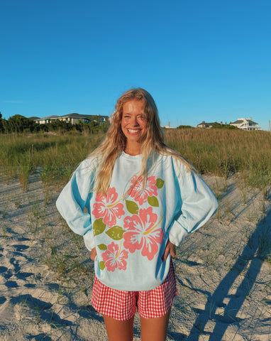 HAPPY HIBISCUS LIGHT BLUE CREW