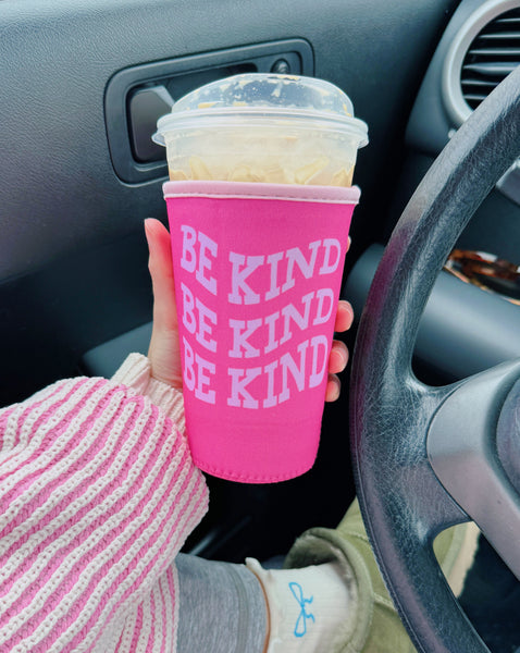 PINK 'BE KIND' ICED COFFEE COOZIE