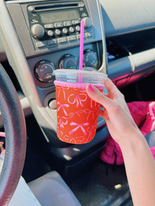 ORANGE BOWS ON BOWS ICED COFFEE COOZIE