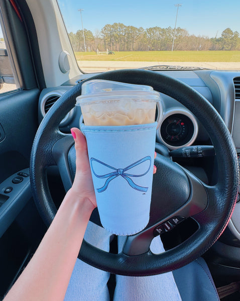 BLUE 'PUT A BOW ON IT' ICED COFFEE COOZIE