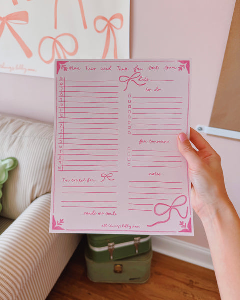 FEELIN' FANCY PINK BOWS DAILY NOTEPAD