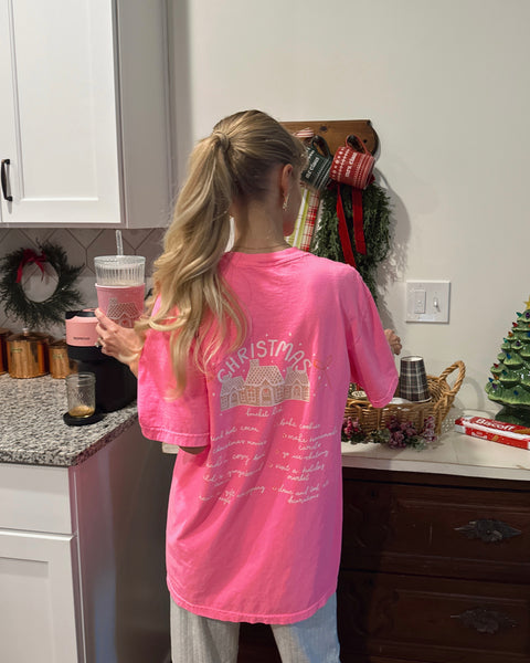 NEON PINK GINGERBREAD BUCKET LIST TEE