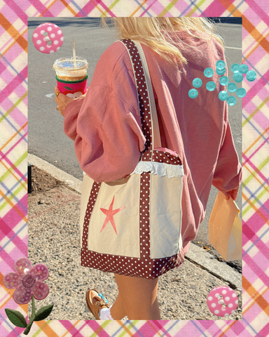 BROWN POLKA DOT RUFFLE TOTE