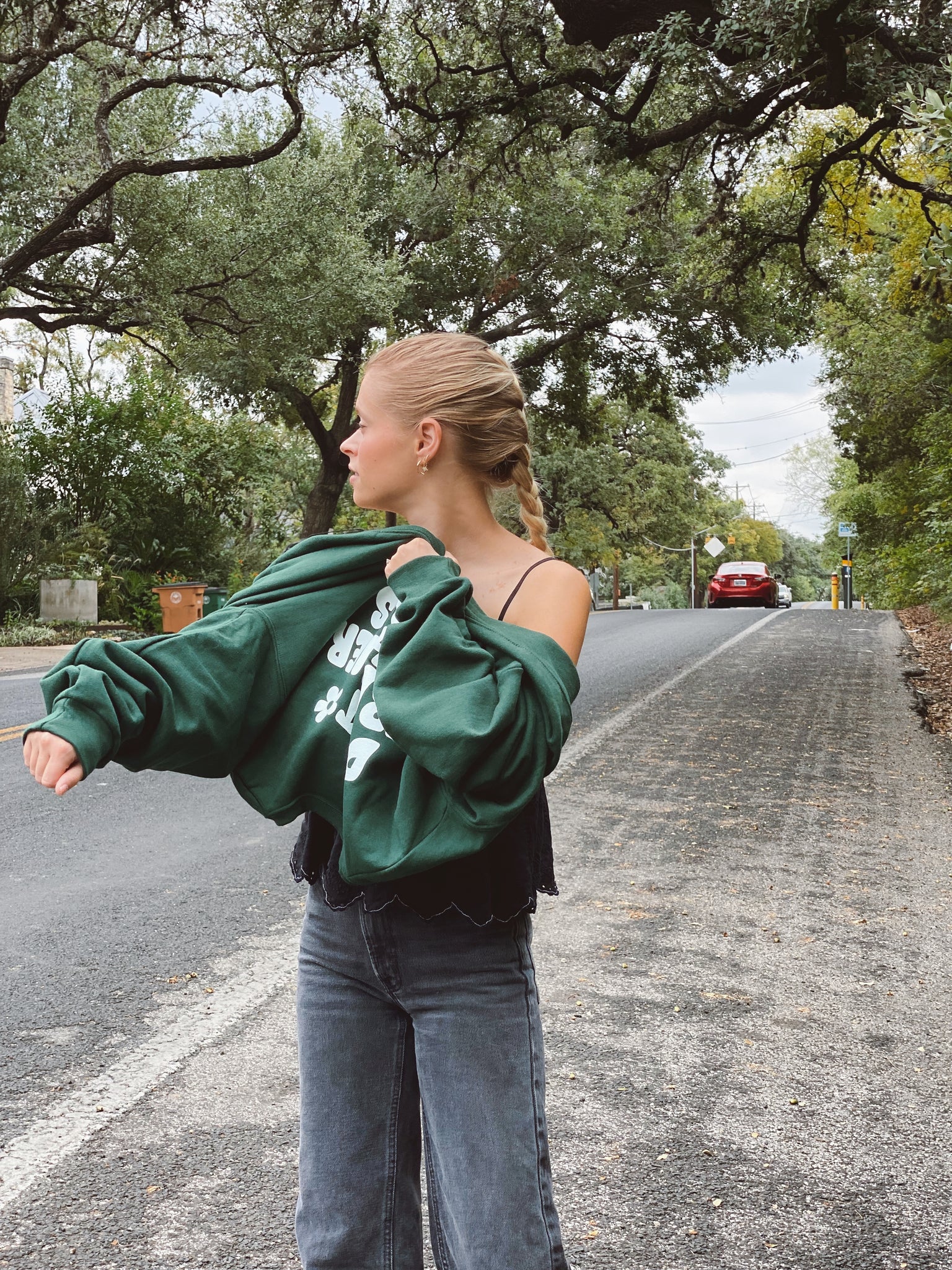 'DON'T TRIP OVER WHAT'S BEHIND YOU' DARK GREEN CREWNECK – All Things ...