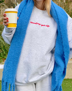 'ROMANTICIZE YOUR LIFE' EMBROIDERED CREW