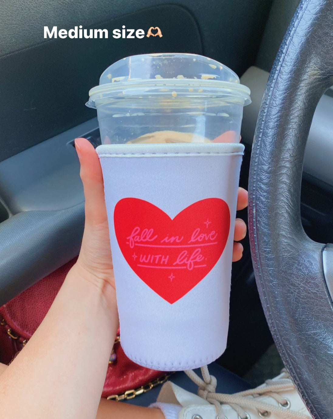 'FALL IN LOVE WITH LIFE' HEART ICED COFFEE COOZIE