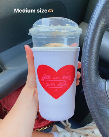 'FALL IN LOVE WITH LIFE' HEART ICED COFFEE COOZIE